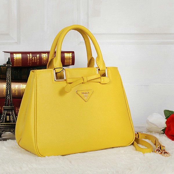 2014 Prada saffiano calfskin tote BN2245 lemonyellow